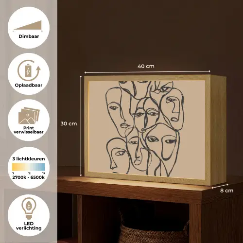 Gezichtenzee - Lijntekening - Abstract Light Box met batterij (Wandlamp) middel -USP_websiteoverzichtNL