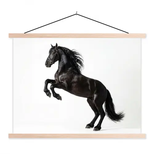 Zwart - Paard - Portret textielposter latten blank klein -3d