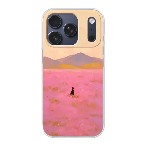 Bloemenweide - Heuvels - Silhouet - Roze Telefoonhoesje iPhone 17 Pro klein -3d
