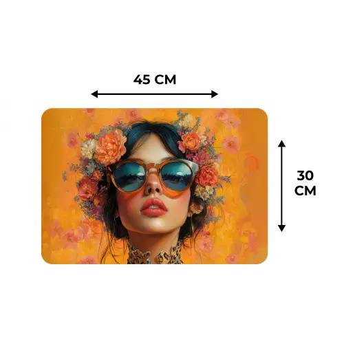 Vrouw - Bloemen - Aesthetic - Oranje Placemat vinyl groot -specs
