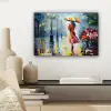Olieverf - Paraplu - Vrouw - Straat - Kunst canvas 2cm klein -sfeer6