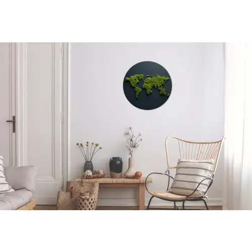 Wereldkaart - Mos -Levendig effect Wandcirkel aluminium klein -woonkamer