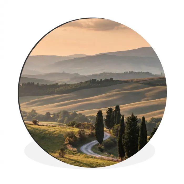 Toscaans - Landschap - Heuvels Wandcirkel aluminium klein -3d