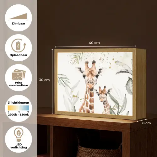 Giraffe - Bladeren - Kinderen - Dieren - Jungle Light Box met batterij (Wandlamp kind) middel -USP_websiteoverzichtNL