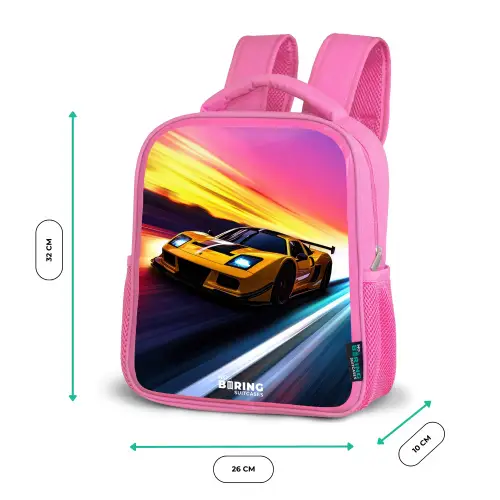 Gele raceauto bij kleurrijke zonsondergang Kinderrugzak - Roze middel -productfoto_formaten