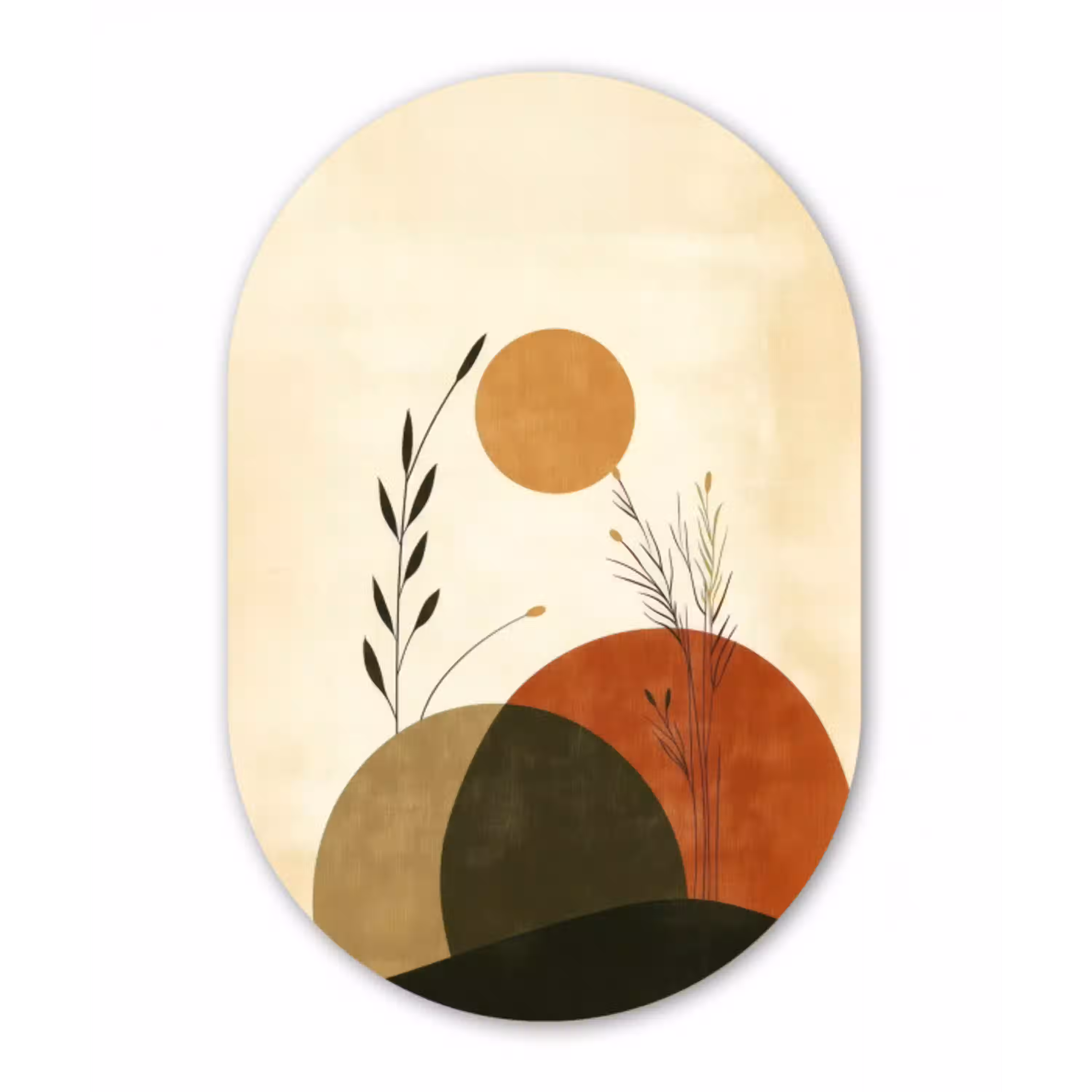 Planten - Abstract - Vormen Wandcirkel Ovaal Glas middel -3d