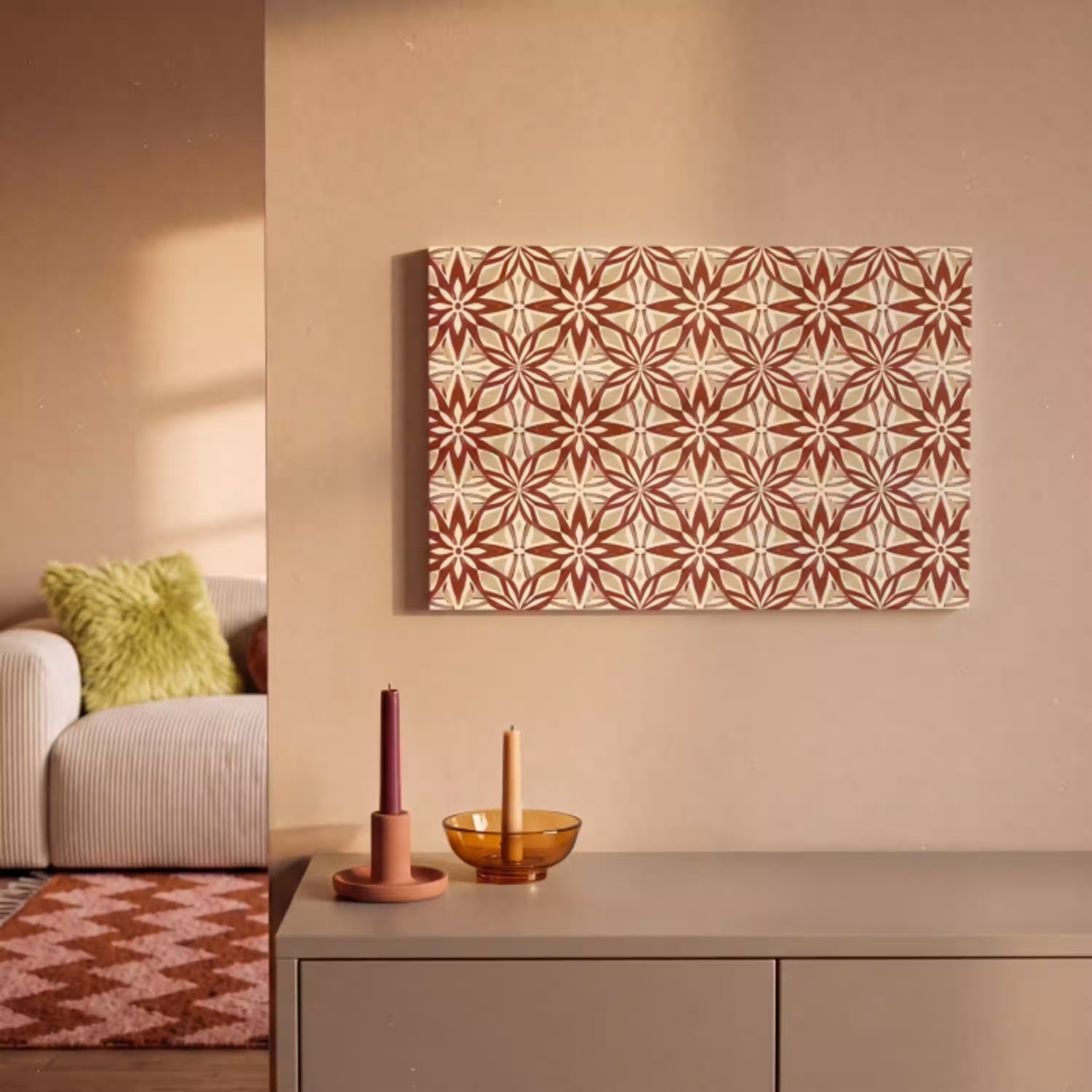 Bordeauxrood - Geometrisch - Tegel - Patroon canvas 2cm klein 34 -sfeer1