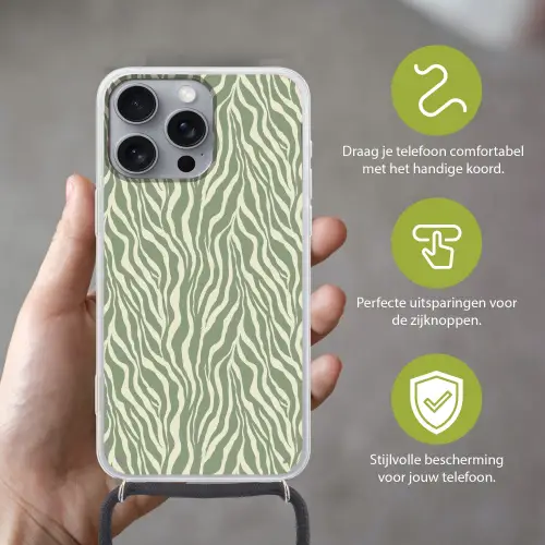 Zebra - Motief - Groen Hoesje iPhone 16 Pro Max met koord klein 804 -sfeer2_NL
