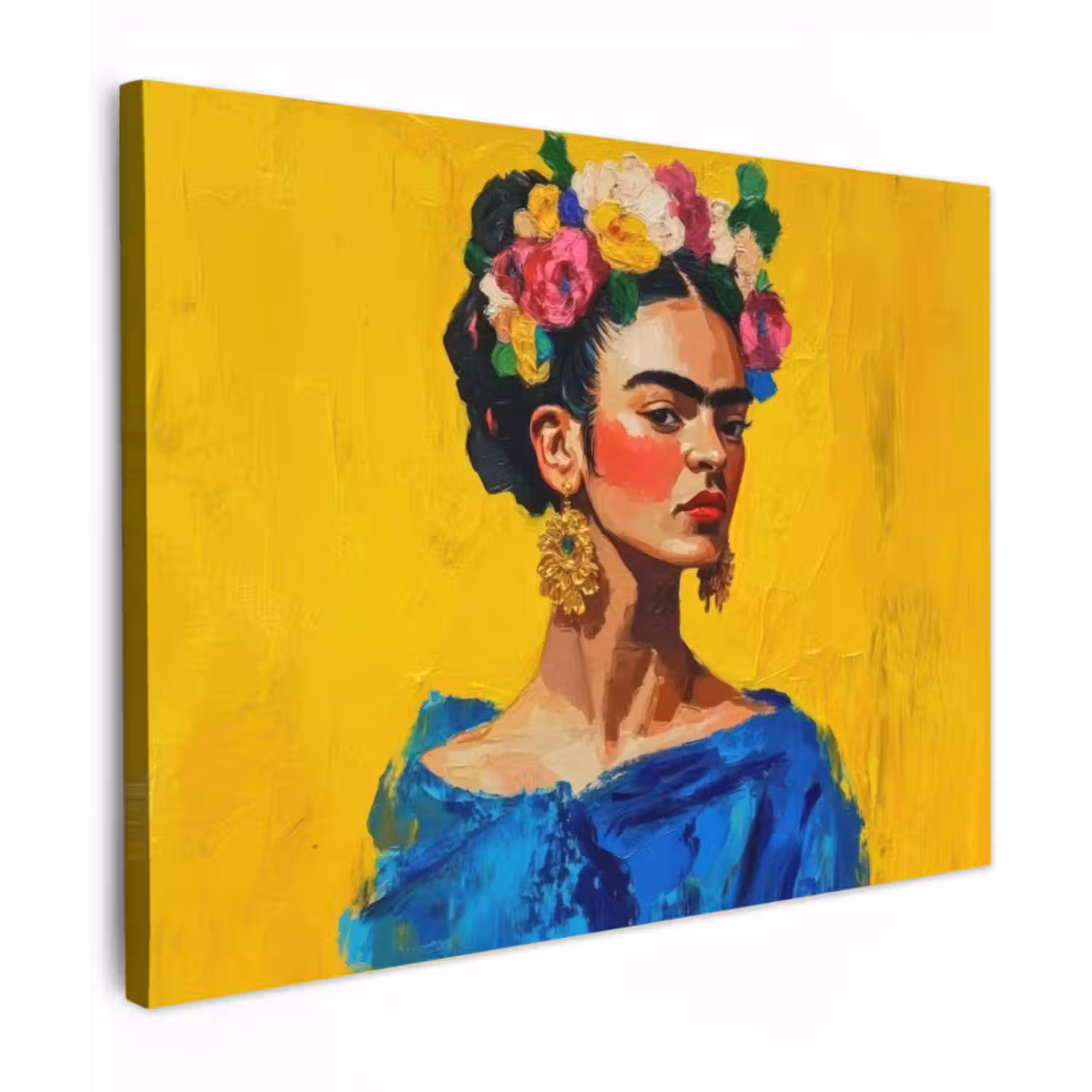 Canvas Print - Frida Kahlo - Woman - Yellow - Blue - Flowers