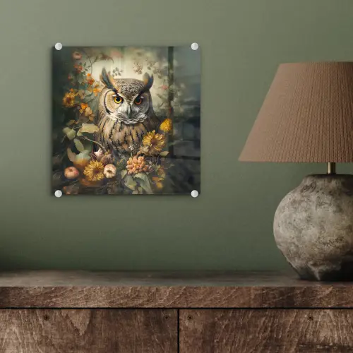 Uil - Vogels - Bloemen - Natuur plexiglas 5mm klein -sfeer3