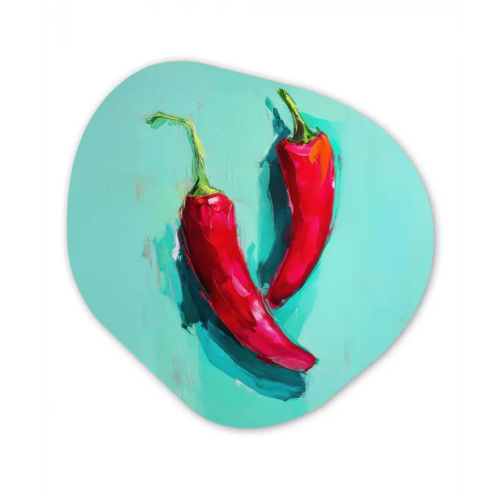 Chilipepers - Geverfd - Rood Wandcirkel Organisch Plexiglas middel -3d