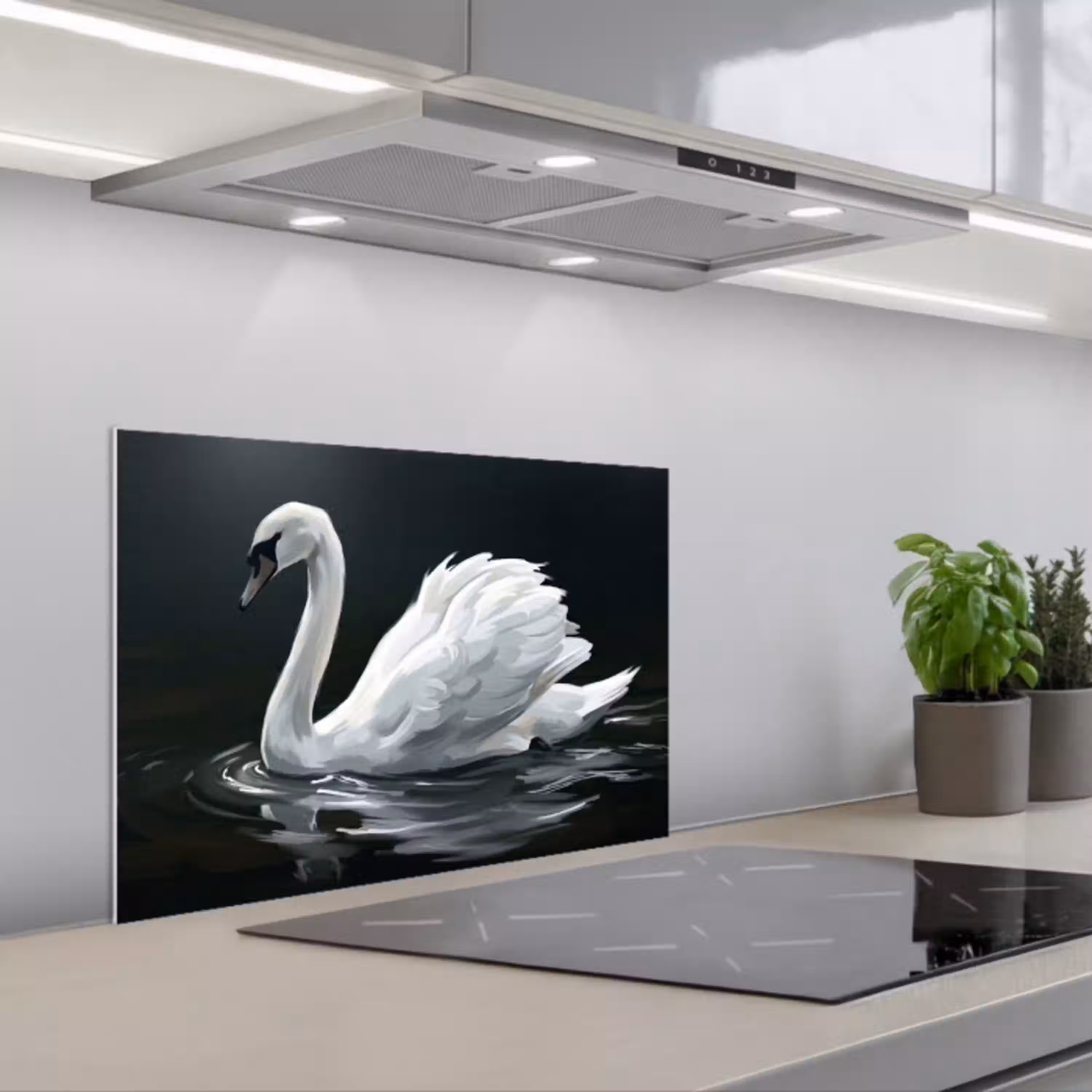 Zwaan - Water - Natuur - Realistisch - Wit keuken achterwand spatscherm klein -3d_schuin