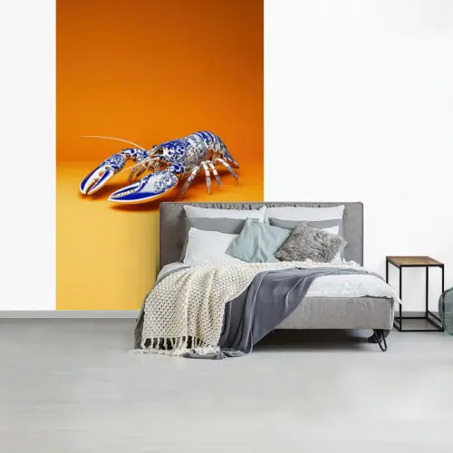 Kreeft - Delftsblauw - Schild - Stoer - Oranje fotobehang vinyl groot -slaapkamer