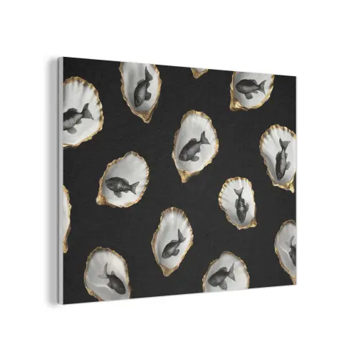 Oesters - Zwart - Vissen - Goud PET vilt klein -3d