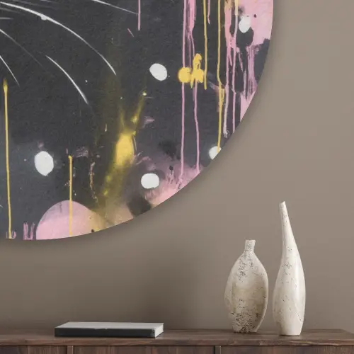 Zwart - Panter - Roze - Abstract Akoestische PET Vilt - Rond klein -sfeer5_closeup