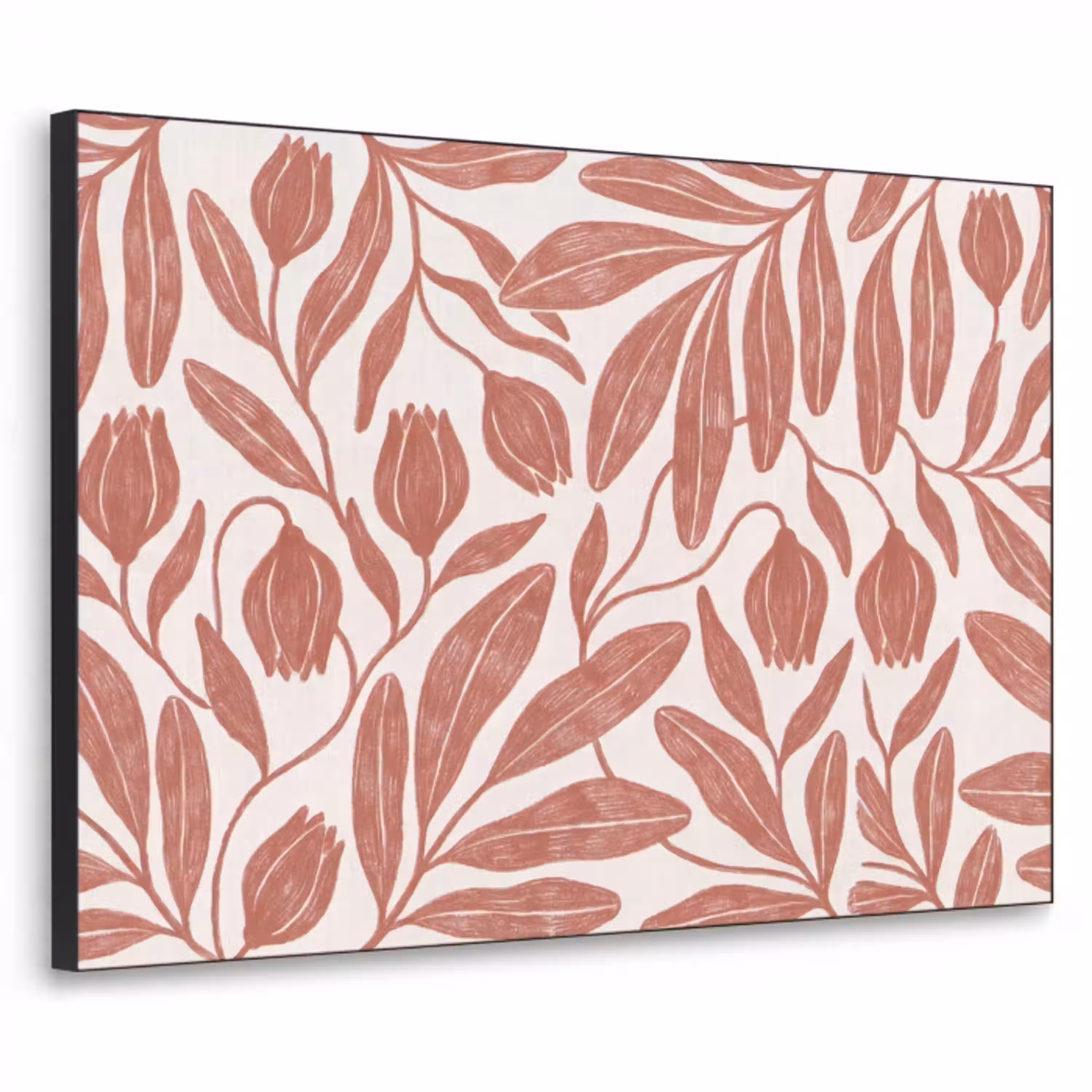 Bloemen - Patroon - Modern - Natuur - Bruin Textielframe zwart klein -3d