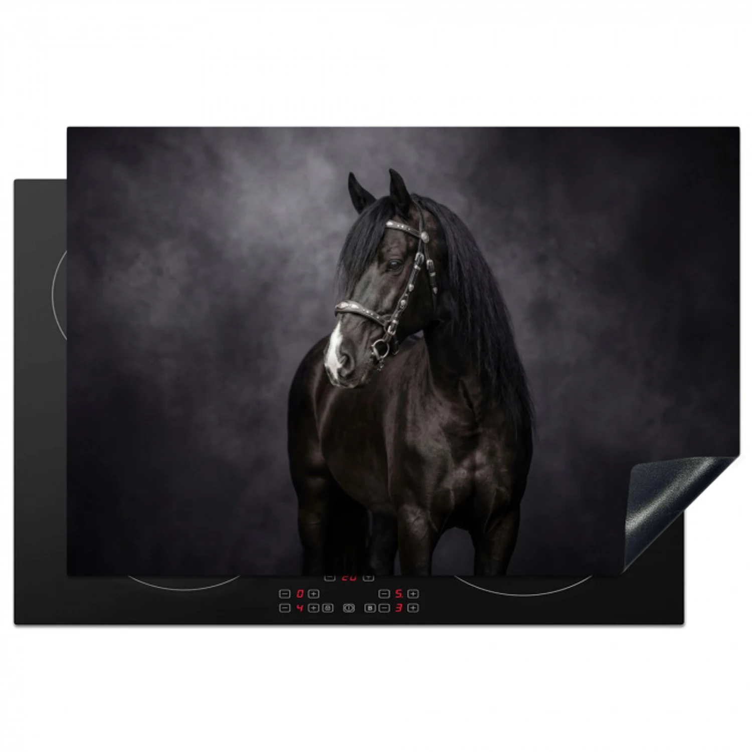 Portret - Paard - Zwart Inductie beschermer vinyl 3mm klein -3d