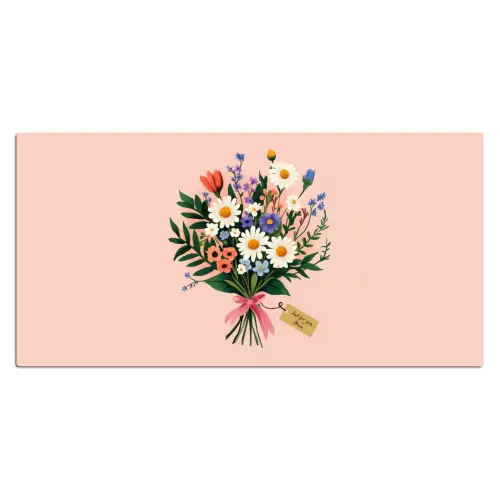 Margrieten - Boeket - Strikje - Roze Muismat XXL klein -3d_leeg