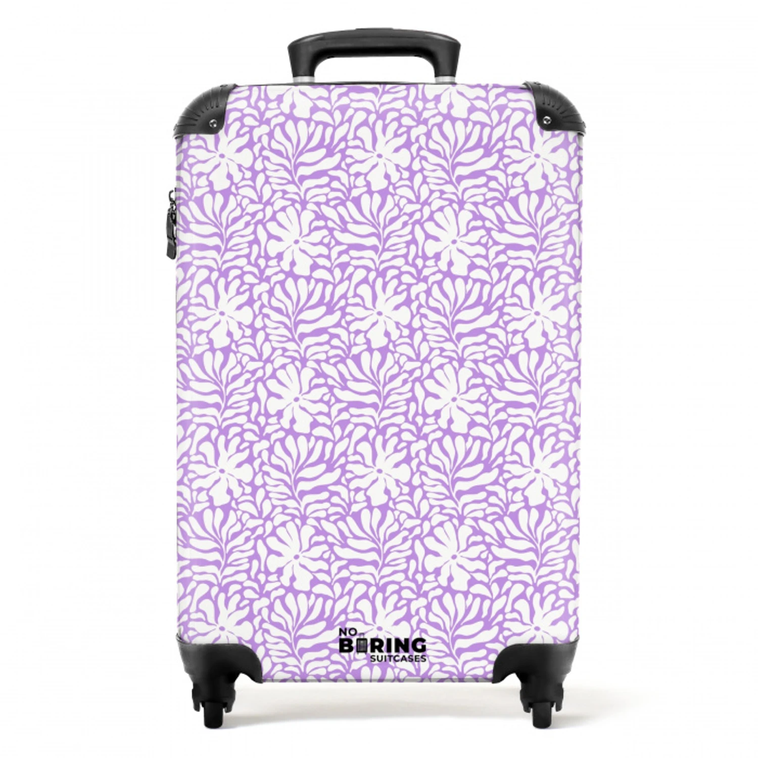Bloemen en bladeren op paarse achtergrond NBS - Handbagage koffer - Volwassenen Unisex middel -productfoto_recht