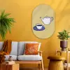 Theepot - Kopje - Beige - Illustratie Wandcirkel Ovaal Glas middel -sfeer4