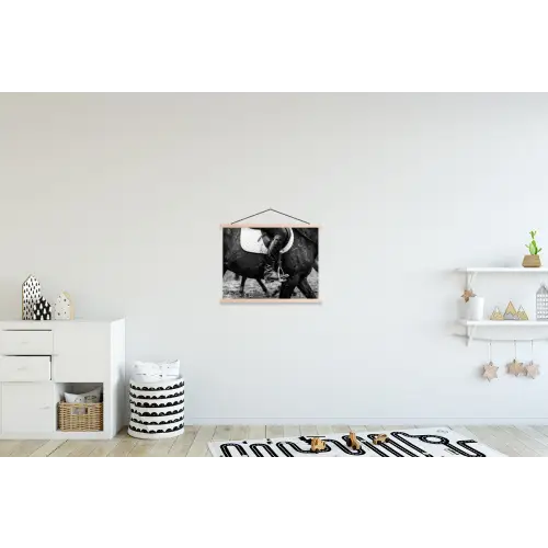 Paard - Sport - Zwart - Wit textielposter latten blank klein -kinderkamer