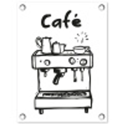 Illustratie - Café - Koffiemachine - Kopjes tuinposter los doek klein -3d