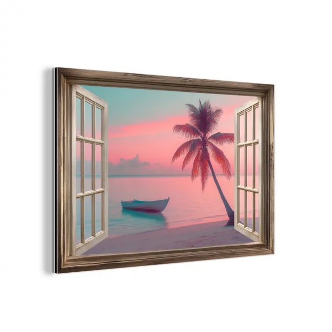 Doorkijk - Strand - Palmboom - Tropisch aluminium wit klein -3d