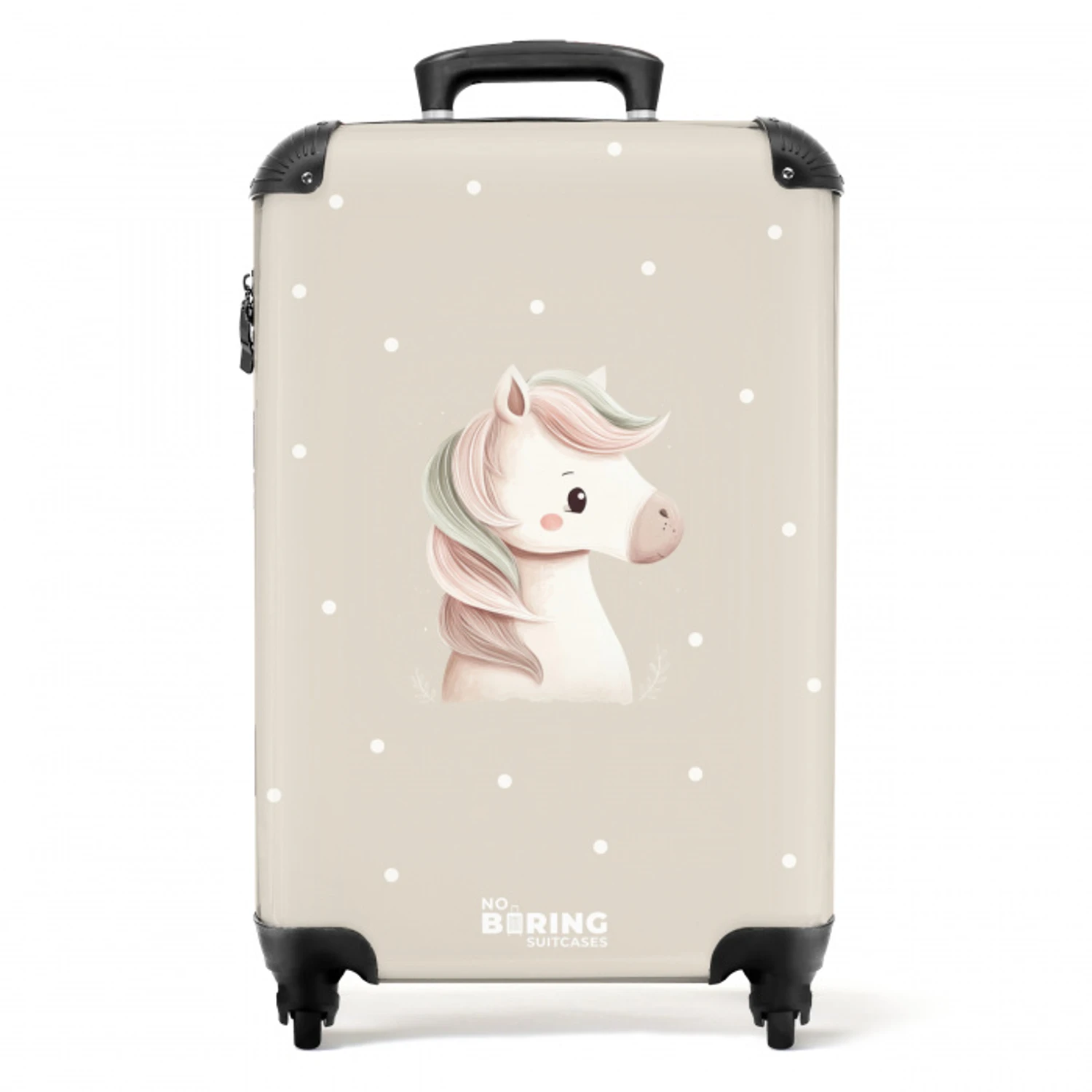 Eenhoorn omringd door stippen in beige kleuren NBS - Handbagage koffer - Volwassenen Unisex middel -productfoto_recht