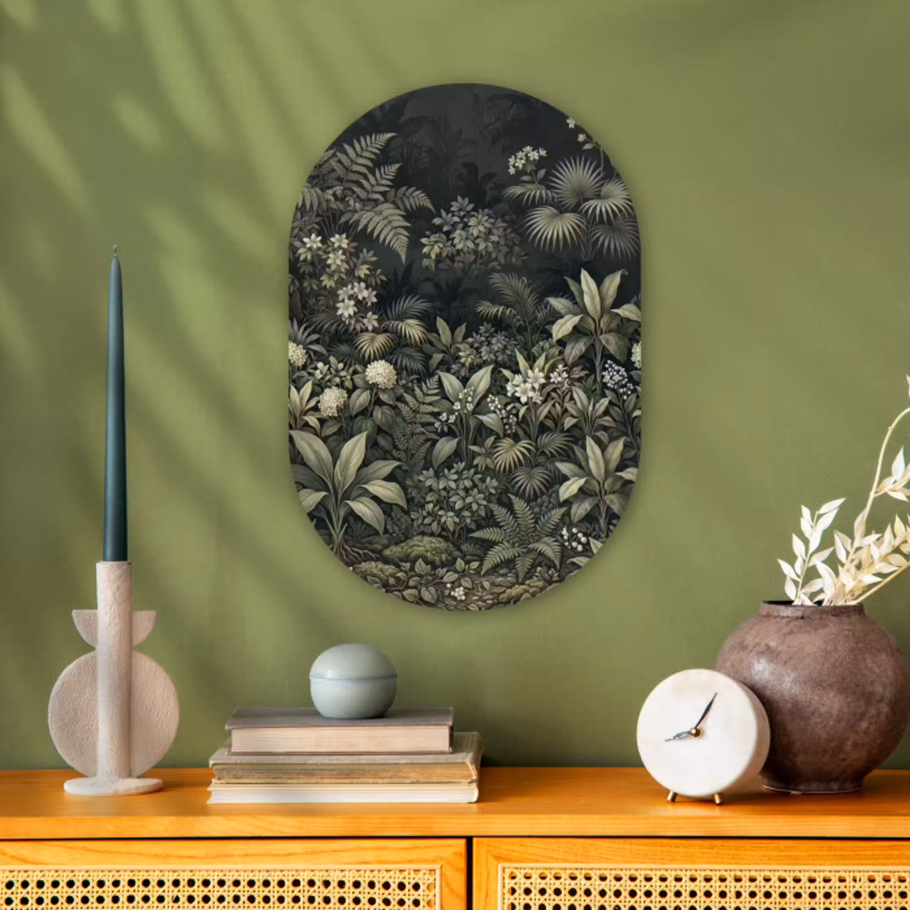 Jungle - Bladeren - Botanisch - Groen Wandcirkel Ovaal Forex klein -sfeer2