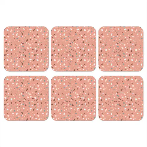 Terrazzo -  Patroon - Kleurrijk - Roze - Blauw onderzetter kurk middel 366 -3d