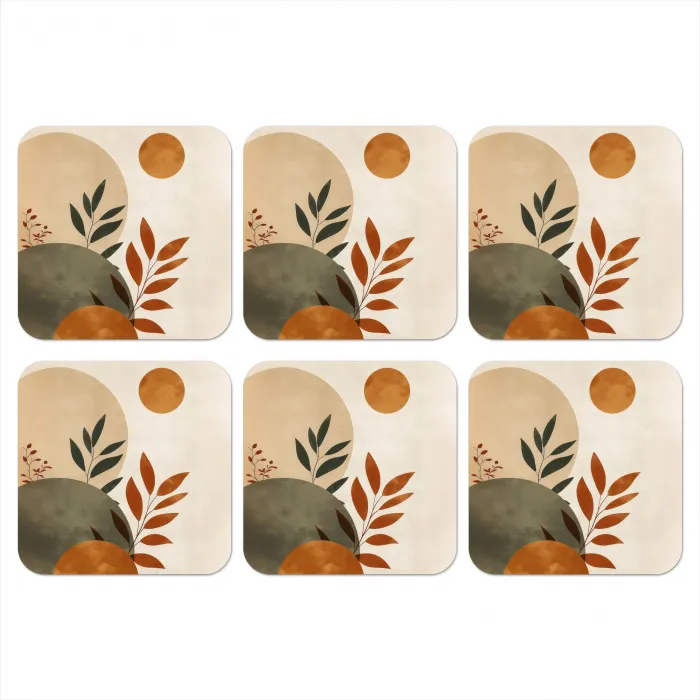 Vormen - Rond - Bladeren - Beige onderzetter kurk middel -3d