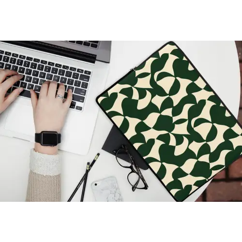Groen - Organische vlakken - Crème laptophoes neopreen klein 279 -bureau