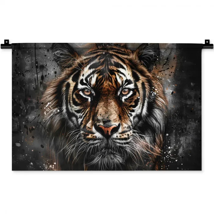 Tijger - Dieren - Portret - Luxe - Zwart Wandkleed katoen klein -zz3d