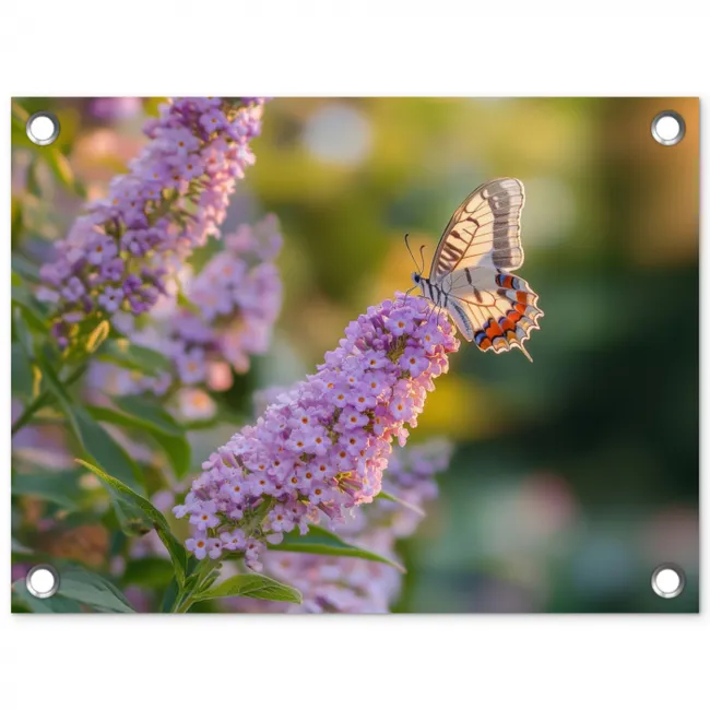 Sierlijke - Vlinder - Paarse - Bloemen tuinposter los doek klein -3d