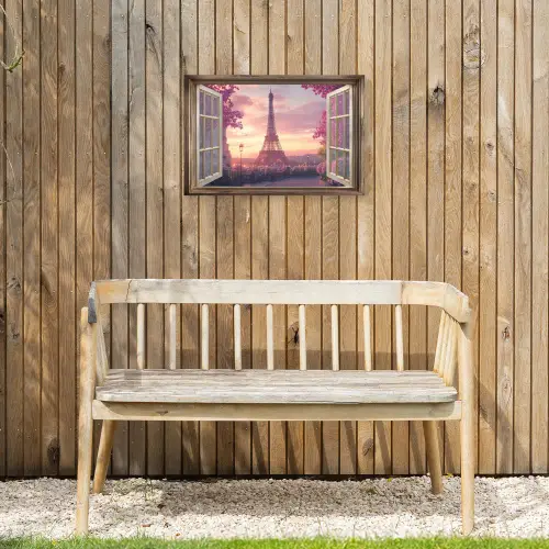 Doorkijk - Parijs - Eiffeltoren - Roze - Kersenbloesem Tuinposter op houten frame 2 cm dik klein -sfeer4