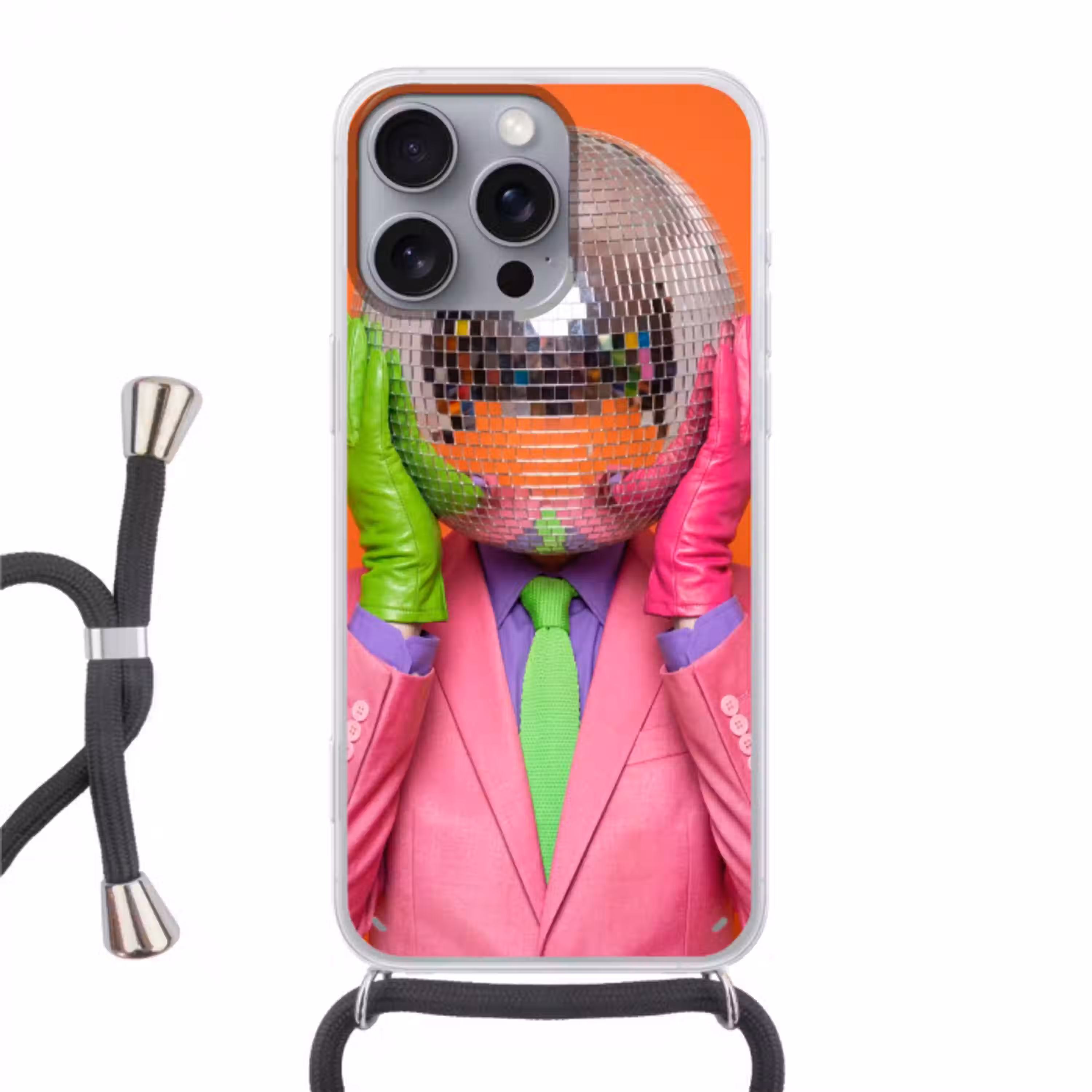 Kunst - Disco bal - Kleurrijk - Modern - Studio Hoesje iPhone 16 Pro Max met koord klein -3d