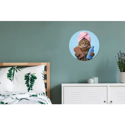 Kat - Handdoek - Washand - Zeep Wandcirkel aluminium klein -slaapkamer