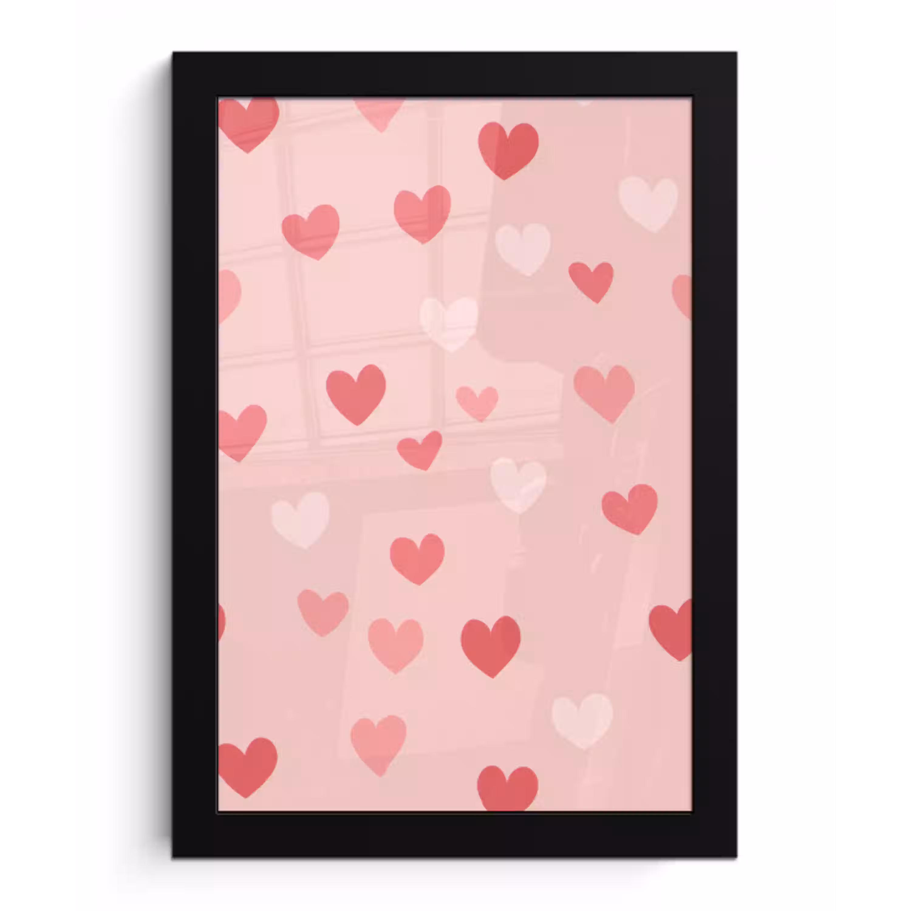 Hartjes - Patroon - Roze - Eenvoudig fotolijst zwart zonder passe partout klein -3d