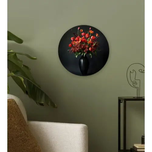 Boeket - Tulpen - Vaas - Rood Wandcirkel kunststof plaat 5mm dik klein -sfeer3