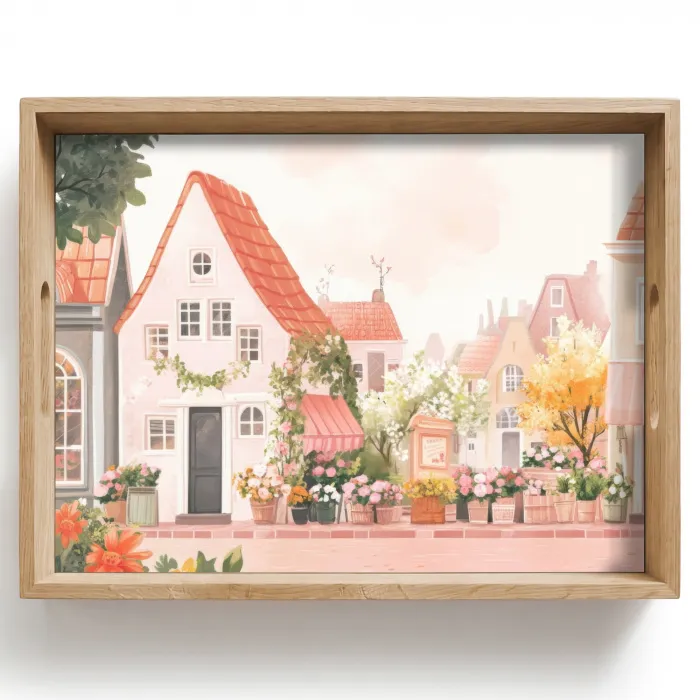 Bloemen - Huizen - Dorp Dienblad Rechthoek middel -z3d_shopping