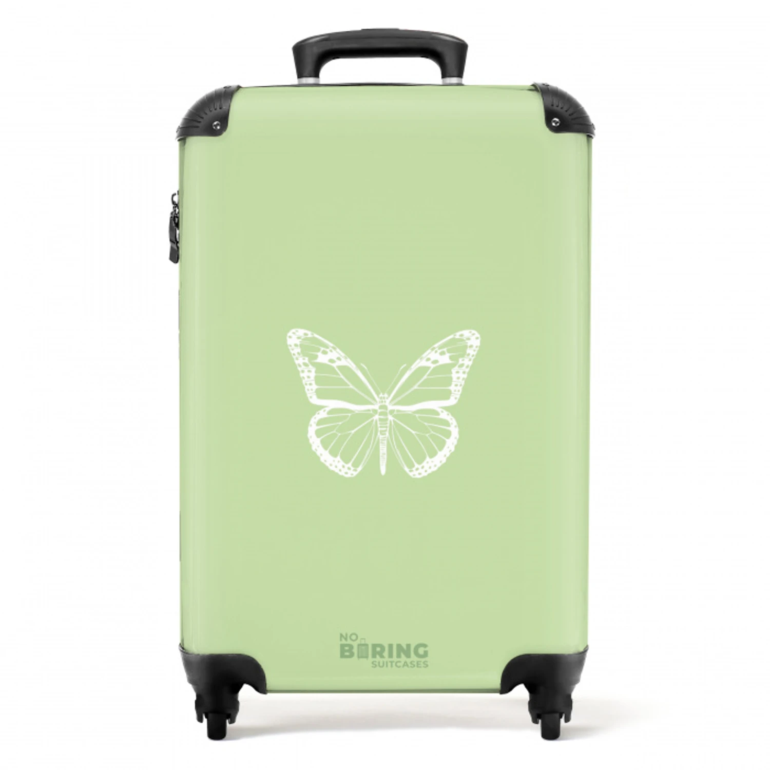 Groene achtergrond met witte vlinder NBS - Handbagage koffer - Unisex middel -productfoto_recht