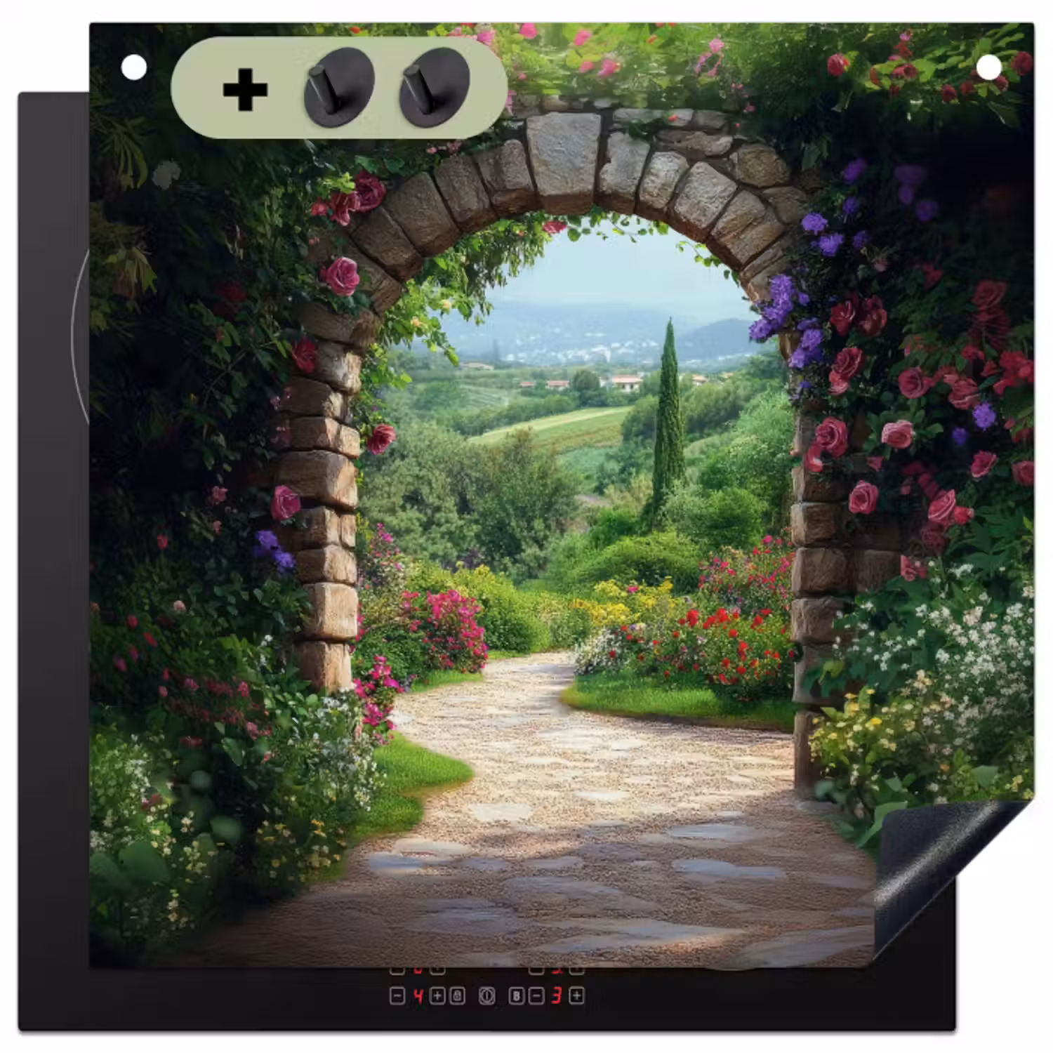 Inductie beschermer en spatscherm (2in1) - Doorkijk - Landschap - Bloemen - Pad - Uitzicht