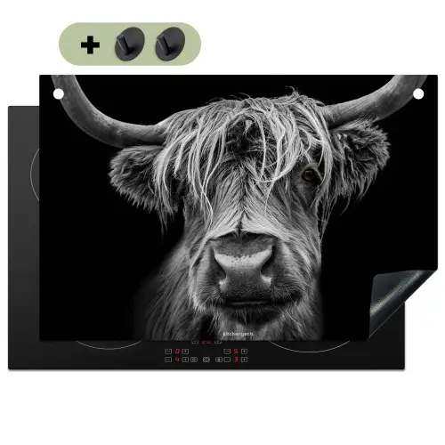 Schotse hooglander - Zwart - Wit Inductie beschemer met haakjes klein -3d