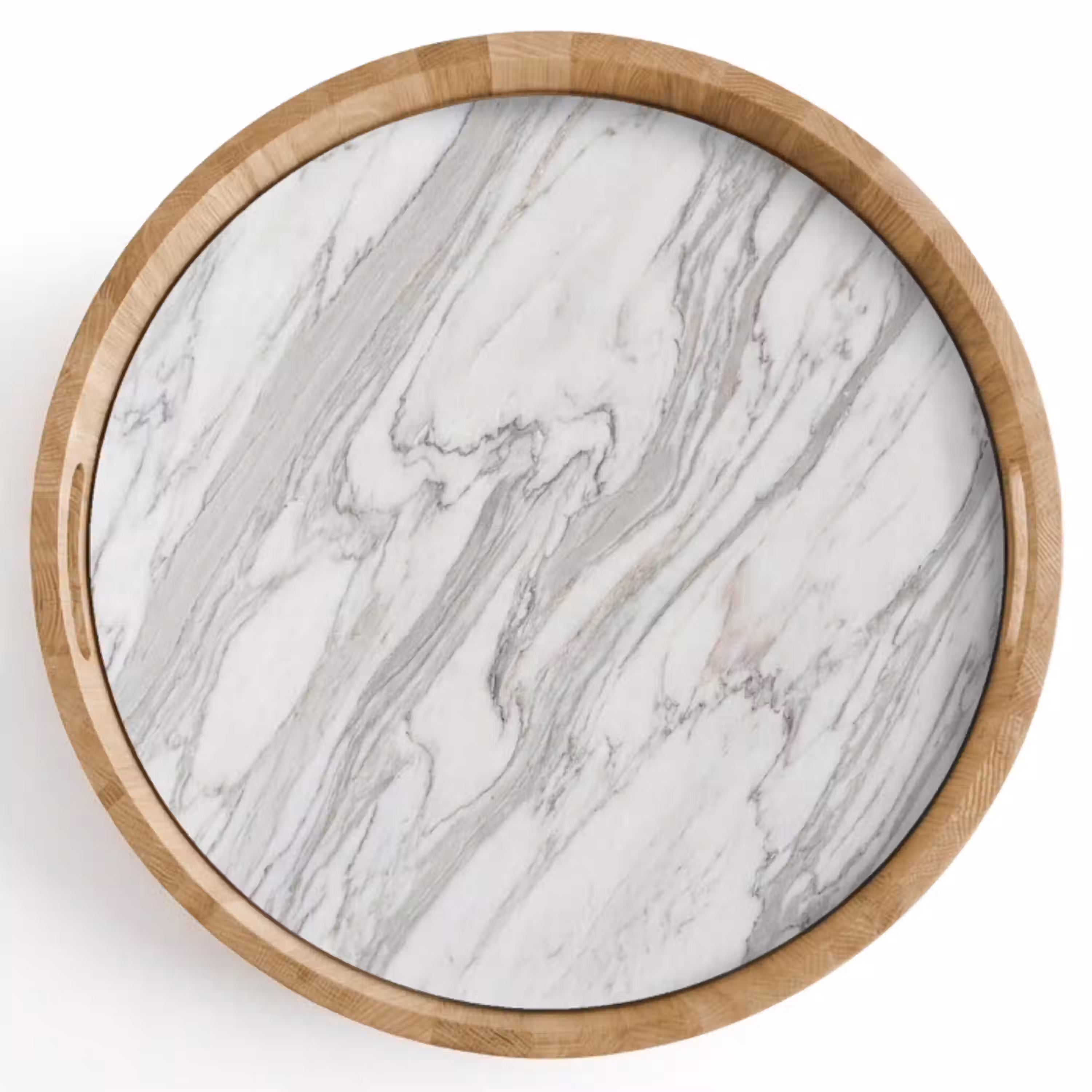 Marmer - Wit - Grijs - Structuur - Modern Dienblad Rond middel -z3d_shopping