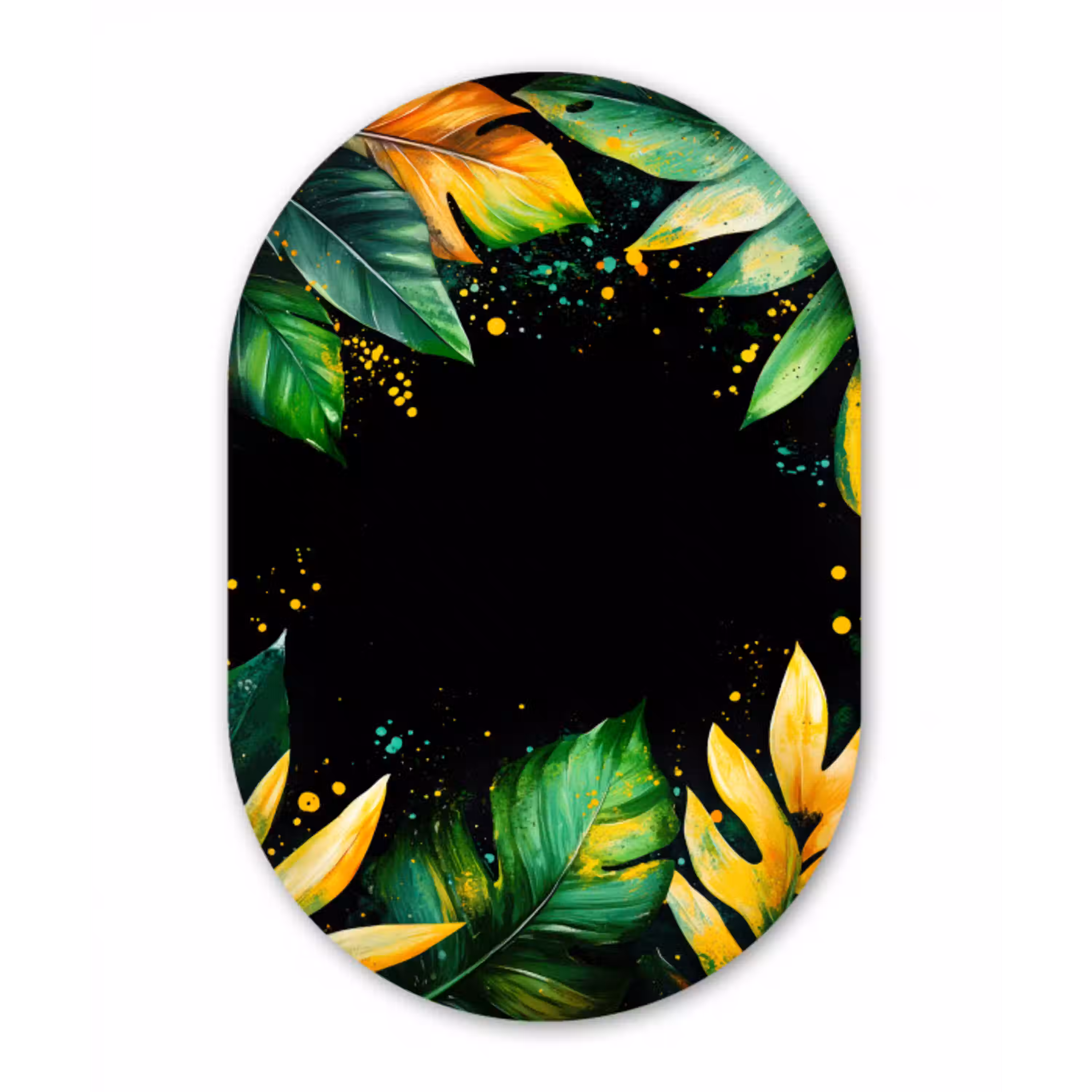 Bladeren - Groen - Geel - Verf - Jungle Wandcirkel Ovaal Glas middel -3d