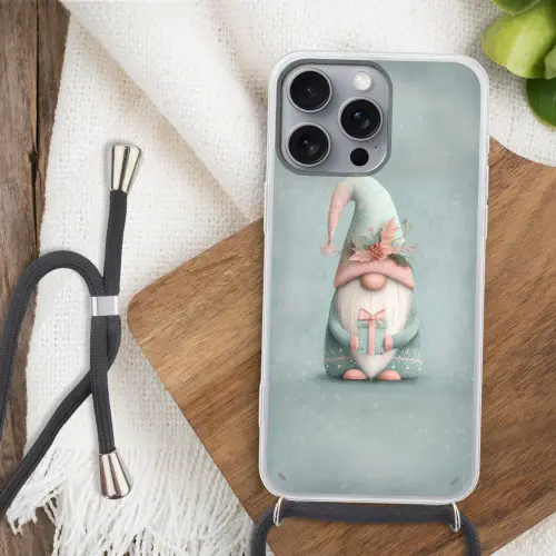 Kerstgnome - Cadeau - Groen Hoesje iPhone 16 Pro Max met koord klein -sfeer4