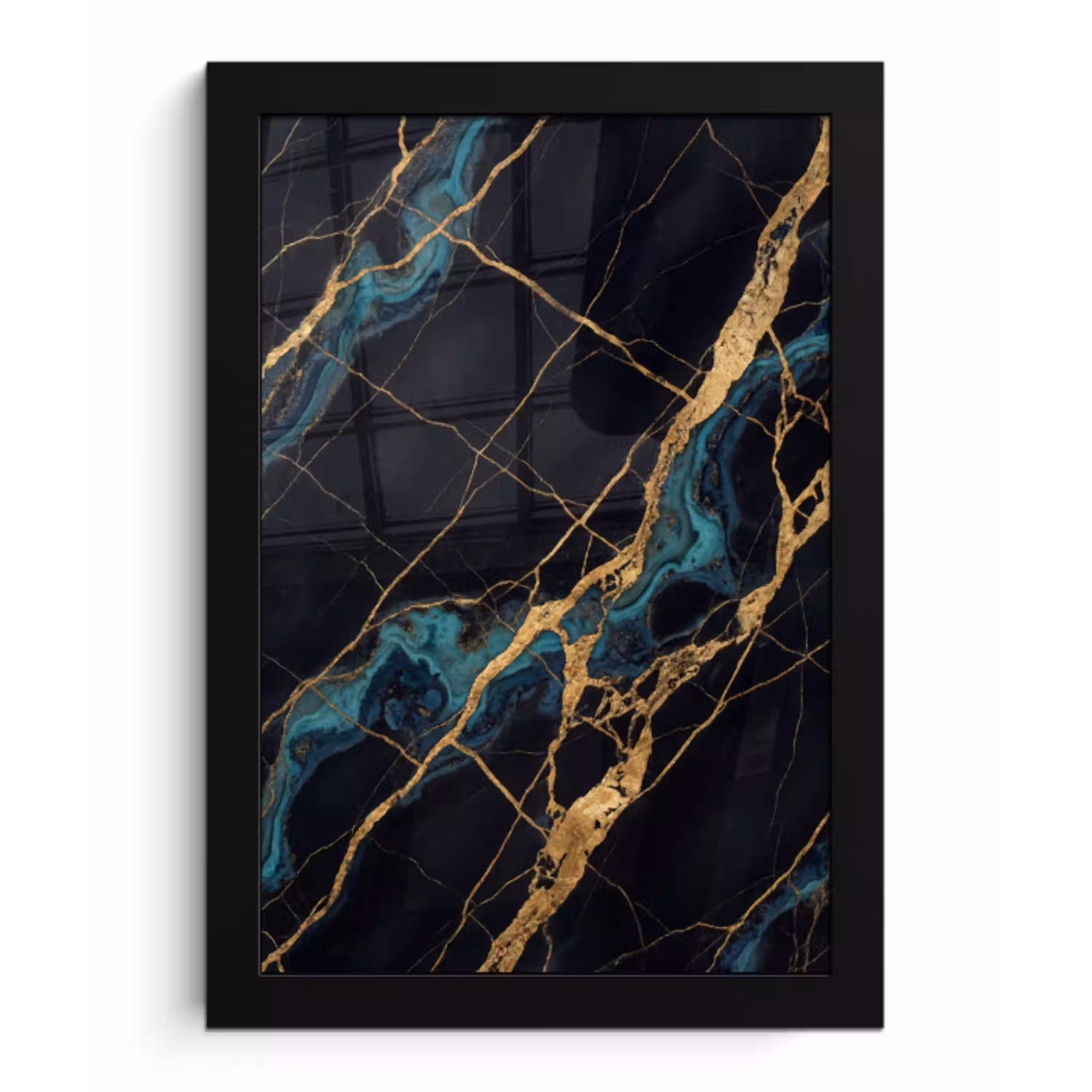 Abstract - Gouden lijnen - Kunst - Modern - Zwart fotolijst zwart zonder passe partout klein -3d