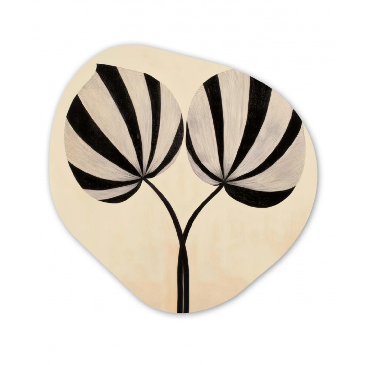 Bladeren - Gestreept - Stengel - Beige Wandcirkel Organisch Forex 3mm klein -3d