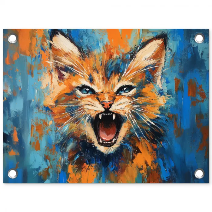 Kat - Kleurrijk - Oranje - Blauw tuinposter los doek klein -3d