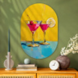 Glazen - Cocktail - Citroen - Kers Wandcirkel Ovaal Glas middel -sfeer2